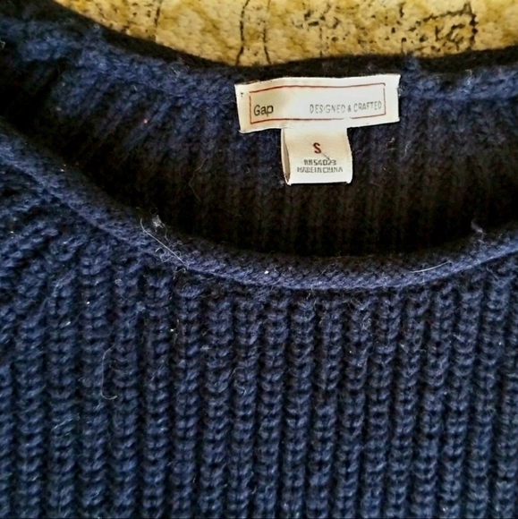 Gap Ribbed Navy Blue Sweater Women's Small S Round Neck Side Slits Cotton Wool - Picture 4 of 8